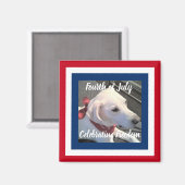 7月4日赤白青かわいい犬がスカーフを巻く マグネット (正面/裏面)