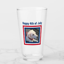 7月4日赤白青かわいい犬スカーフグラを着て タンブラーグラス