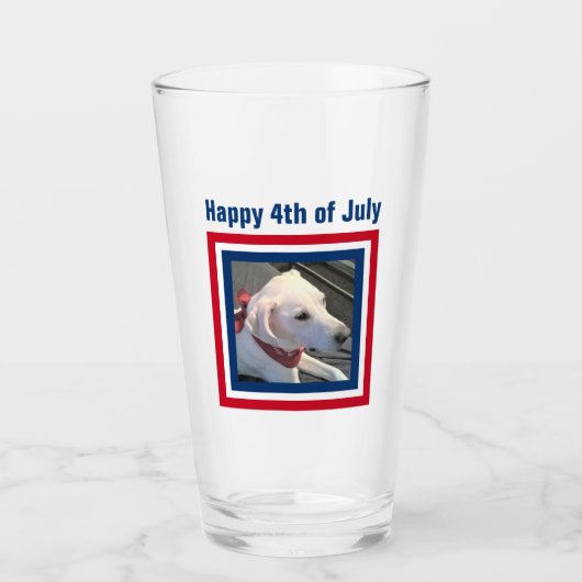 7月4日赤白青かわいい犬スカーフグラを着て タンブラーグラス (正面)