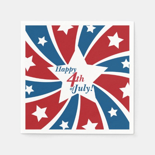 7月4日赤白青の星とストライプ スタンダードカクテルナプキン (正面)