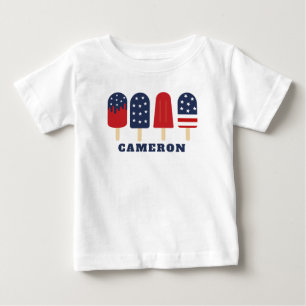 7月4日赤白青スストライプポスクル ベビーTシャツ
