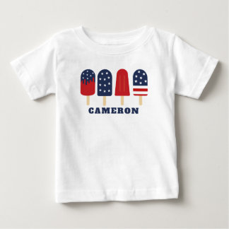 7月4日赤白青スストライプポスクル ベビーTシャツ