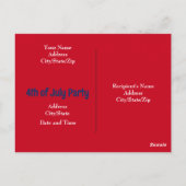 7月4日赤白青ストライプの写真招待状犬 ポストカード (裏面)