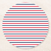 7月4日赤白青ストライプ愛国心 ラウンドペーパーコースター (正面)