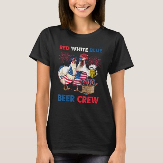 7月4日赤白青ビールクルーチキンアメリカF Tシャツ (正面)