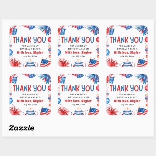 7月4日赤白青夏季誕生会 スクエアシール (シート)