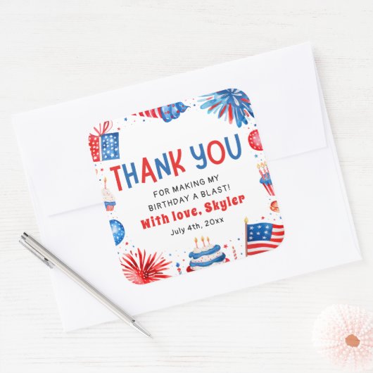 7月4日赤白青夏季誕生会 スクエアシール (封筒)