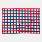 7月4日赤白青愛国二乗グリッド キッチンタオル (横)
