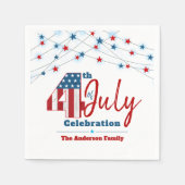 7月4日赤白青愛国的な米国の国旗の星 スタンダードカクテルナプキン (正面)