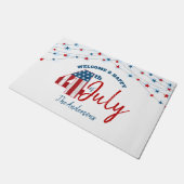 7月4日赤白青愛国的な米国の国旗の星 ドアマット (アングル)