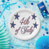 7月4日赤白青文字星条旗 ペーパープレート (パーティー)