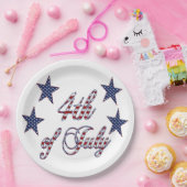 7月4日赤白青文字星条旗 ペーパープレート (パーティー)