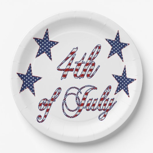 7月4日赤白青文字星条旗 ペーパープレート (正面)