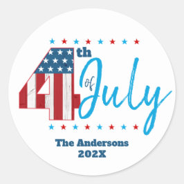 7月4日赤白青米国国旗はっきりした モダン ラウンドシール