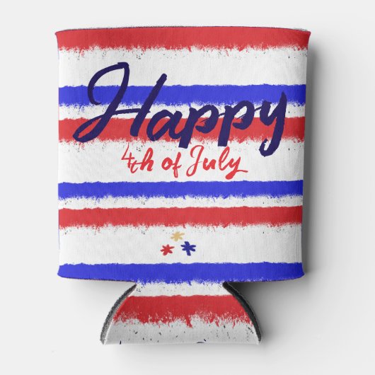 7月4日赤白青絵を描ストライプ 缶クーラー (正面)
