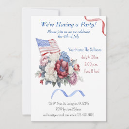 7月4日赤白青花模様国旗 招待状