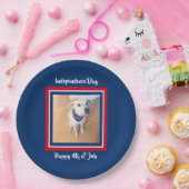 7月4日赤、白、青かわいい白い子犬 ペーパープレート (パーティー)