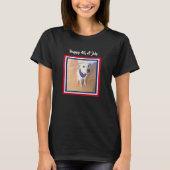 7月4日赤、白、青かわいい白い子犬 Tシャツ (正面)