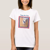 7月4日赤、白、青かわいい白い子犬 Tシャツ (正面)