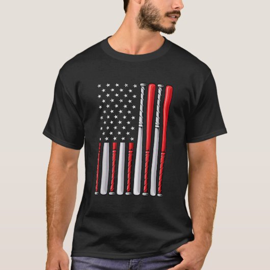 7月4日野球アパレルソフトボール国旗アメリカF Tシャツ (正面)