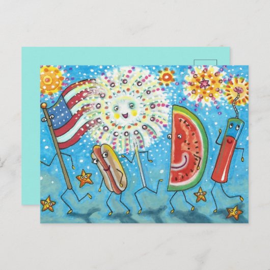 7月4日集団、パレード、花火 シーズンポストカード (正面/裏面)