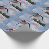 7月4日飛行中のアメリカの旗とワシ ラッピングペーパー (角)