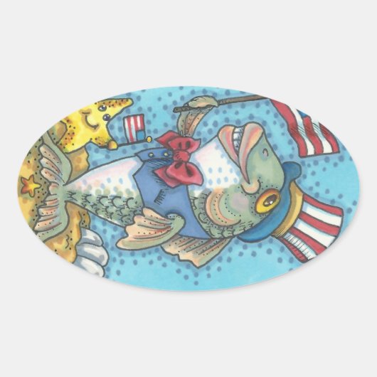 7月4日魚とヒトデのシール楕円形*シート 楕円形シール (正面)