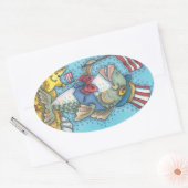 7月4日魚とヒトデのシール楕円形*シート 楕円形シール (封筒)