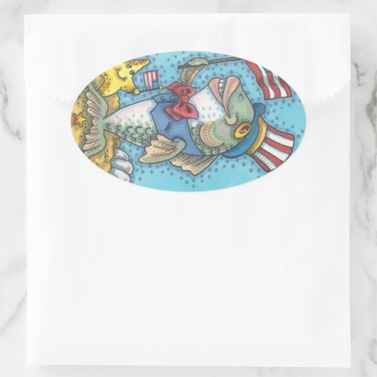 7月4日魚とヒトデのシール楕円形*シート 楕円形シール (バッグ)