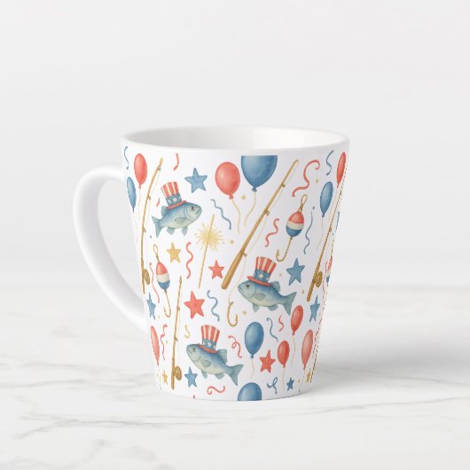 7月4日魚釣り愛好家のための独立記念日パーティー カフェラテマグ (左アングル)