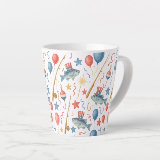 7月4日魚釣り愛好家のための独立記念日パーティー カフェラテマグ (右アングル)