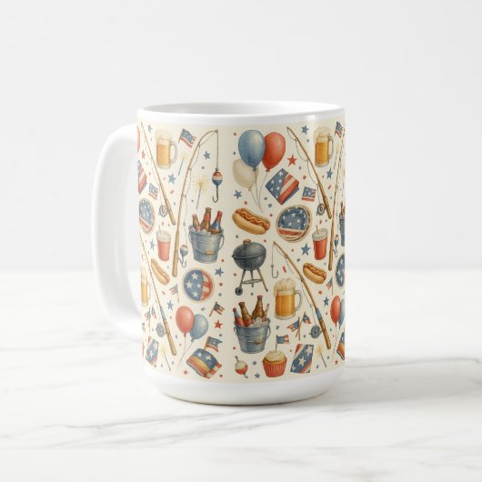 7月4日魚釣り愛好家のための独立記念日パーティー コーヒーマグカップ (正面左)