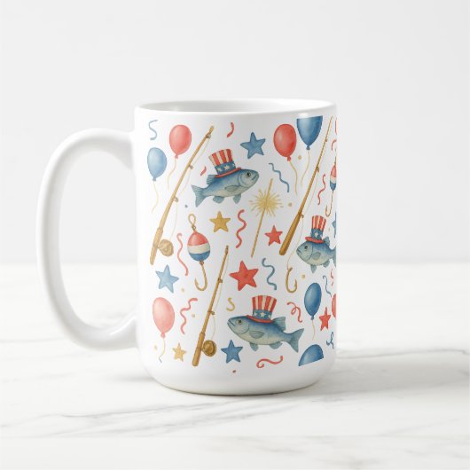 7月4日魚釣り愛好家のための独立記念日パーティー コーヒーマグカップ (左)