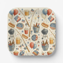 7月4日魚釣り愛好家のための独立記念日パーティー ペーパープレート