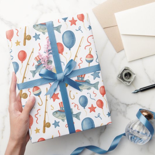 7月4日魚釣り愛好家のための独立記念日パーティー ラッピングペーパー (ギフト)