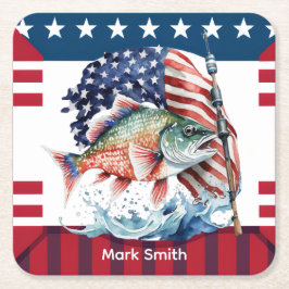 7月4日魚釣り愛好家のための独立記念日 スクエアペーパーコースター