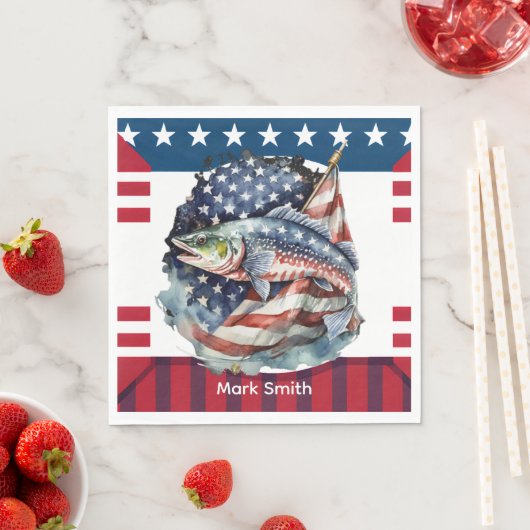 7月4日魚釣り愛好家のための独立記念日 スタンダードランチョンナプキン (インサイチュ)