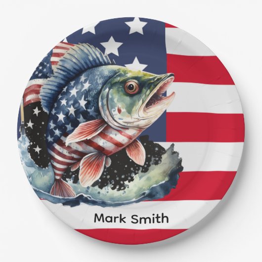 7月4日魚釣り愛好家のための独立記念日 ペーパープレート (正面)