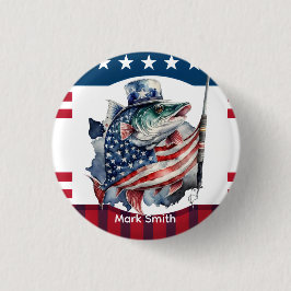 7月4日魚釣り愛好家のための独立記念日 缶バッジ