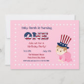 7月4日1日バースデーベビーガールパーティー 招待状 (正面)