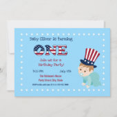 7月4日1日バースデーボーイパーティの招待状 招待状 (正面)