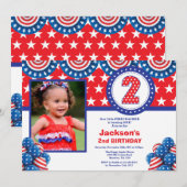 7月4日2歳の誕生日パーティー招待状 招待状 (正面/裏面)