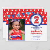 7月4日2歳の誕生日パーティー招待状 招待状 (正面/裏面)