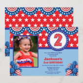 7月4日2歳の誕生日パーティー招待状 招待状 (正面/裏面)