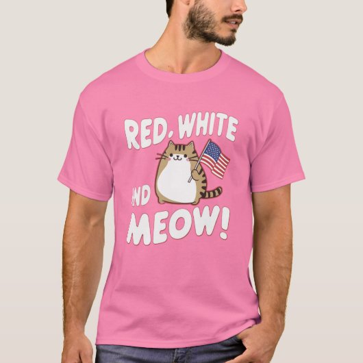 7月4日、かわいいネコのアメリカ国旗 Tシャツ (正面)
