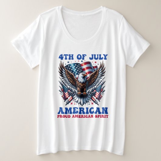 7月4日 アメリカワシントン 独立記念日 イーグル サブリメーション-61001 プラスサイズTシャツ (デザイン正面)