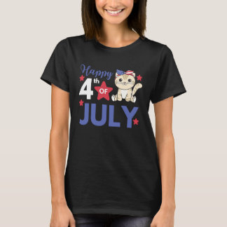 7月4日 アメリカンキャット キッズ用 かわいい USAねこ 7 Tシャツ