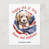 7月4日 アメリカ国旗 かわいい子犬 ポストカード (正面)