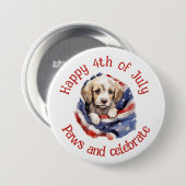 7月4日 アメリカ国旗 かわいい子犬 缶バッジ (正面&裏面)