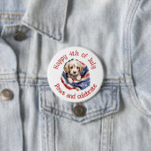 7月4日 アメリカ国旗 かわいい子犬 缶バッジ (インサイチュ)